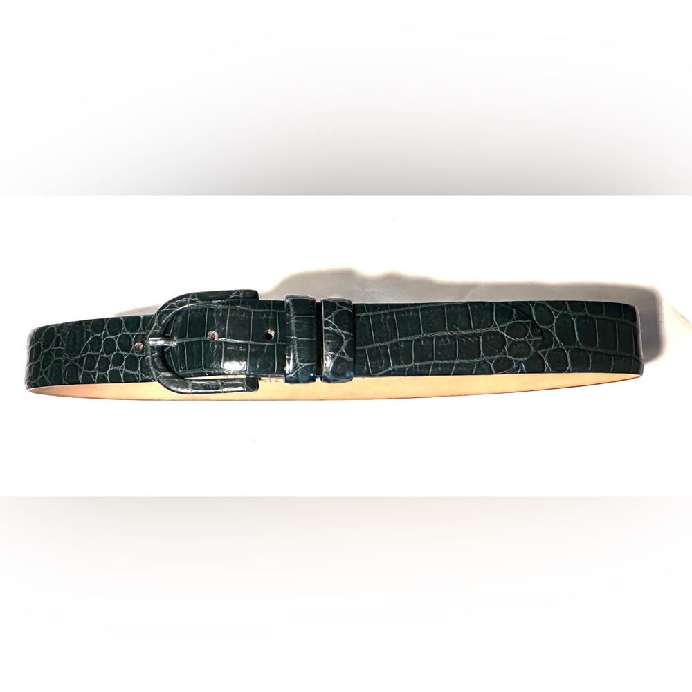 Ann Taylor Dark Green Croc-Embossed Leather Belt